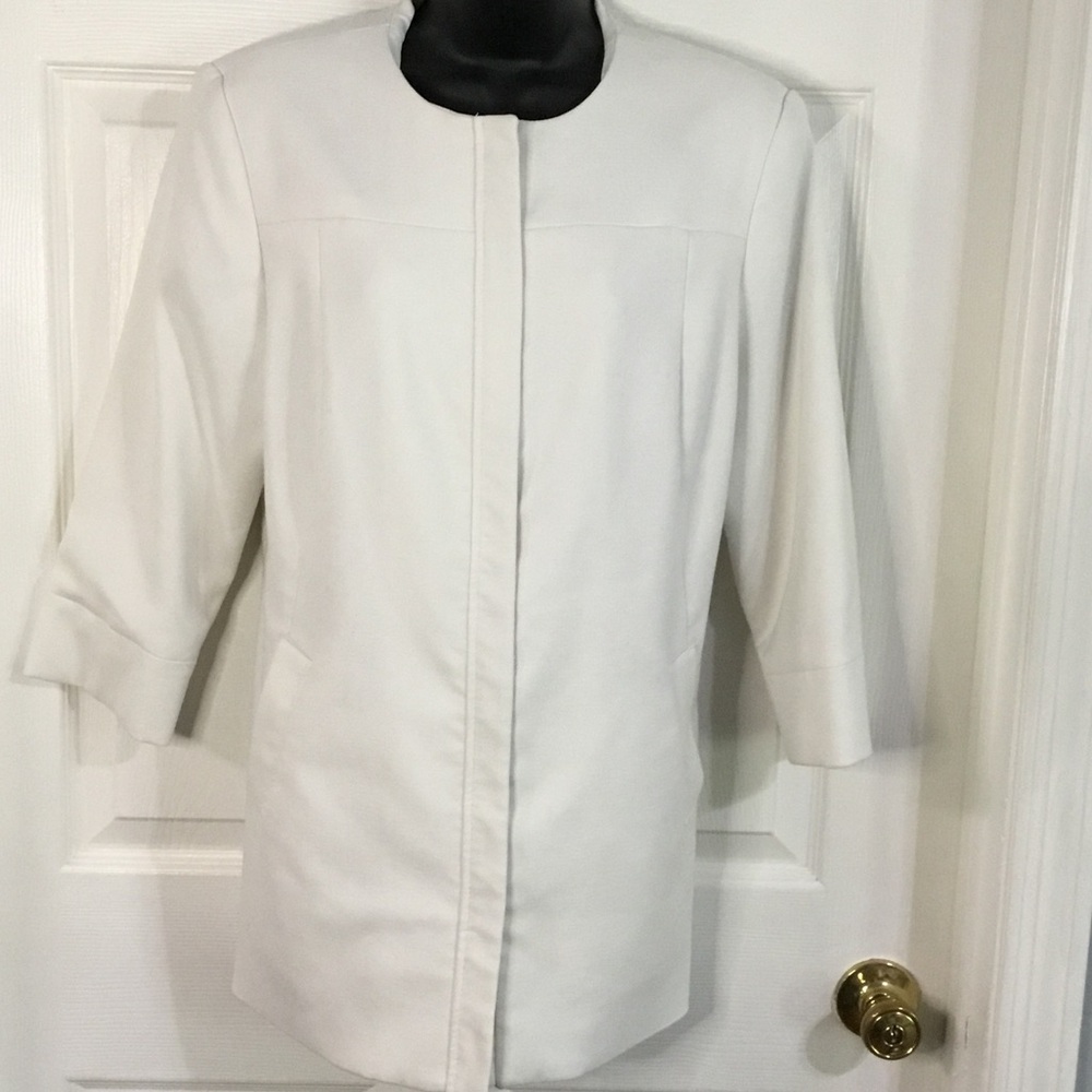 Liz Claiborne White Collarless Coat Jacket, size PL.